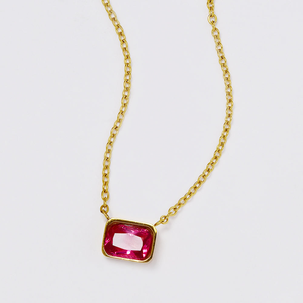 Stainless steel colour cubic zirconia necklace 45cm Pendant: 6 x 8mm - SSYN5058