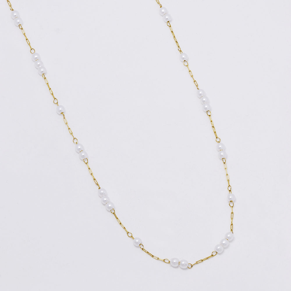 Stainless steel 3 2 1 pattern pearl necklace Length: 50 cm Pearl: 5.5 x 4mm - SSYN5061