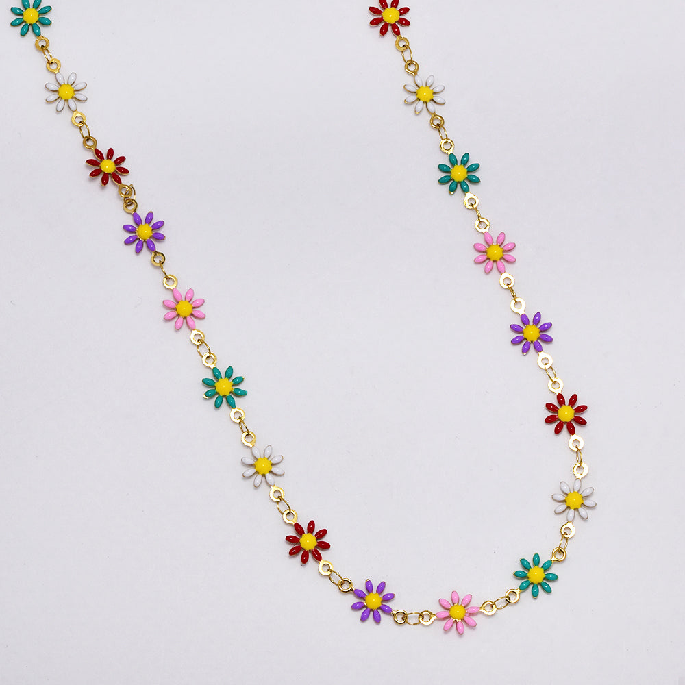 Stainless steel colour enamel flower necklace - SSYN5178