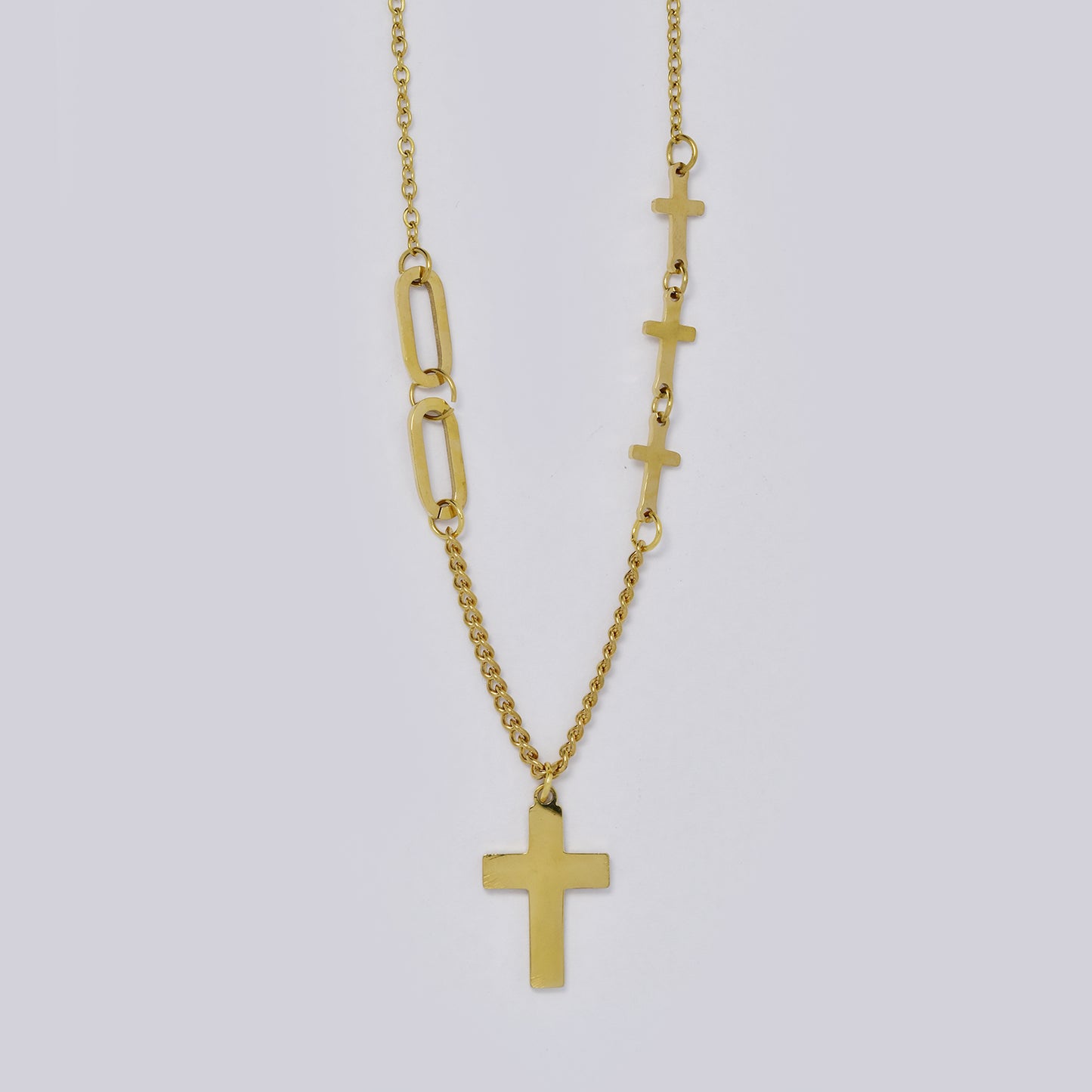 Stainless steel cross and paperclip necklace - SSYN5363
