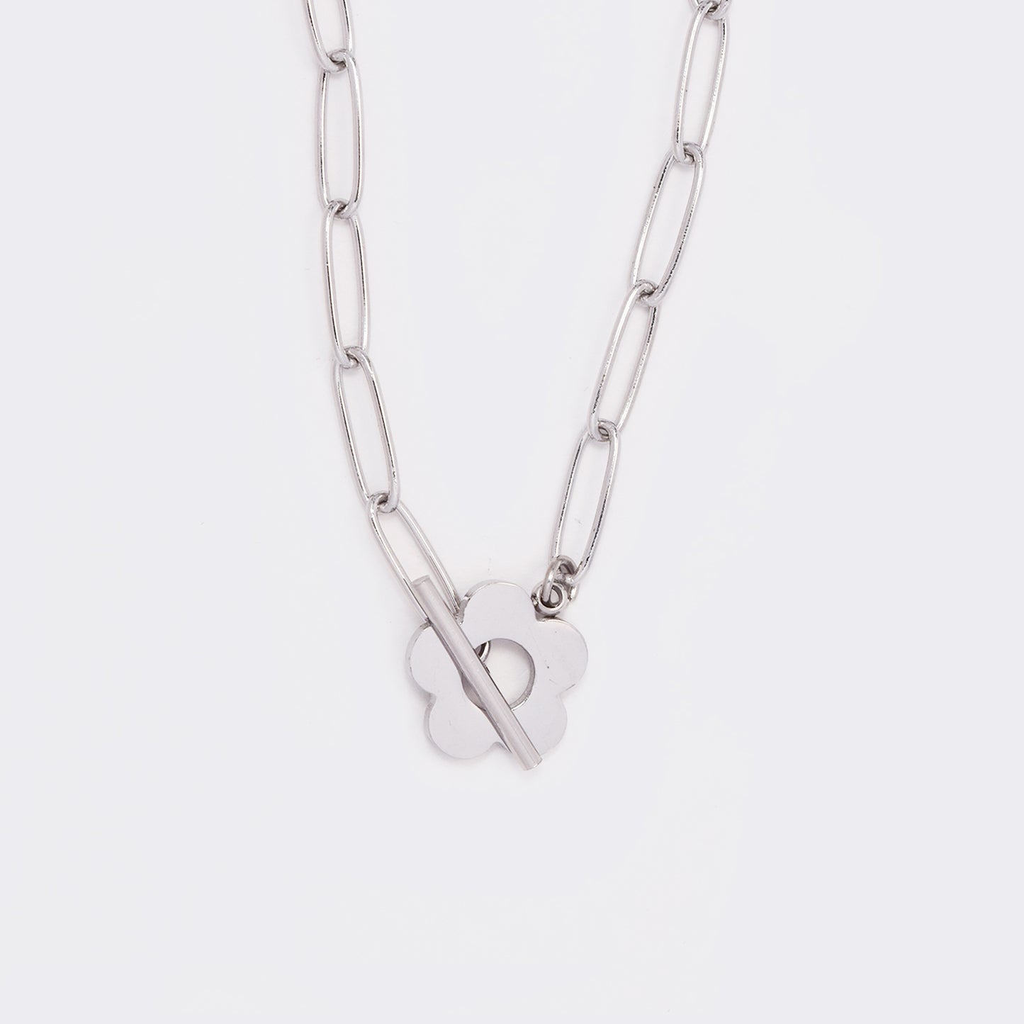 Steel paperclip link flower toggle choker necklace - SSYN5544