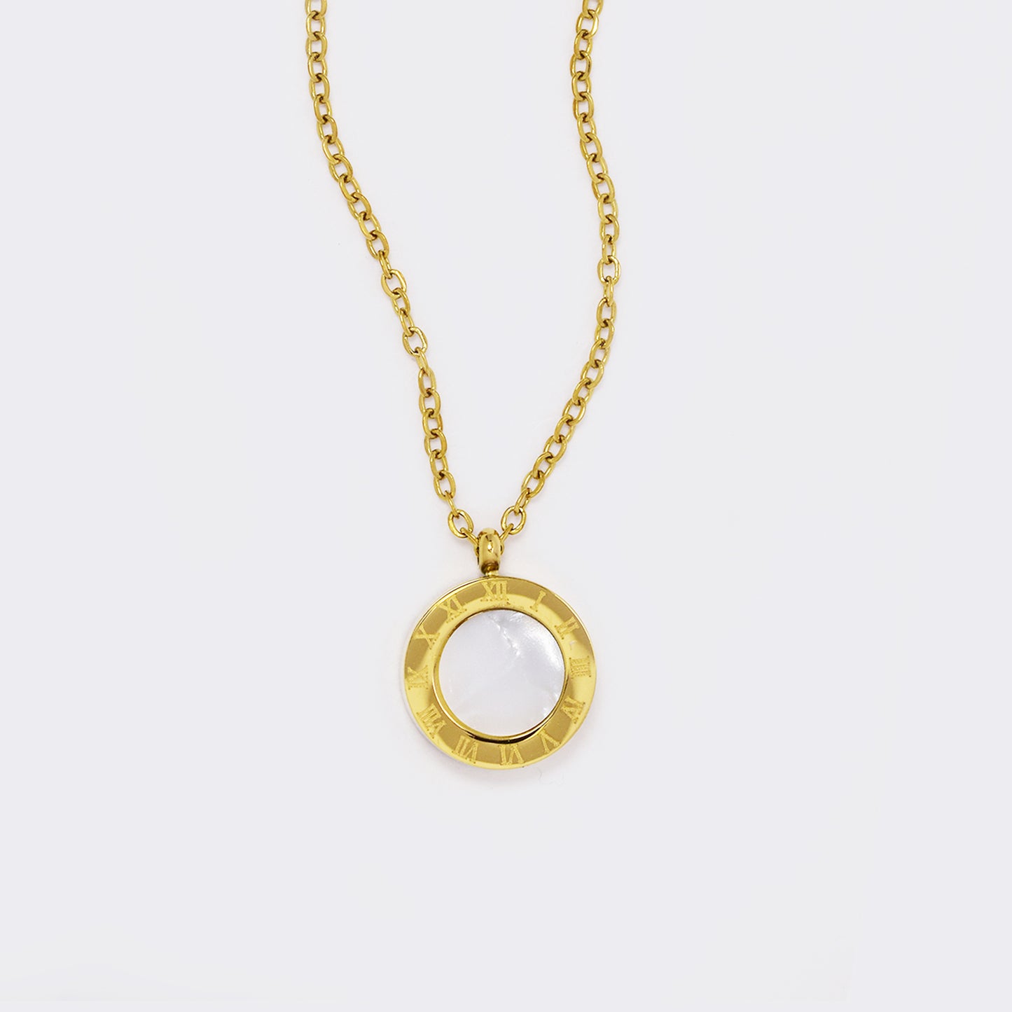 Steel gold round pendant with Roman numerals - SSYN5553