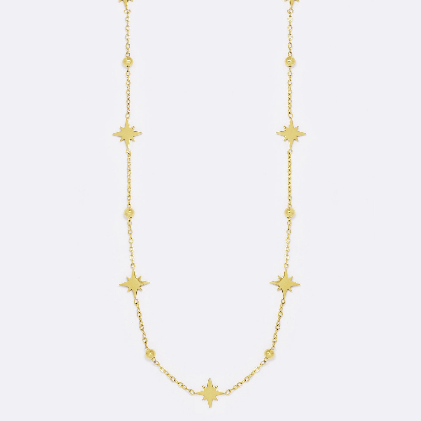 Eight point star disk charm and gold ball necklace - SSYN5562