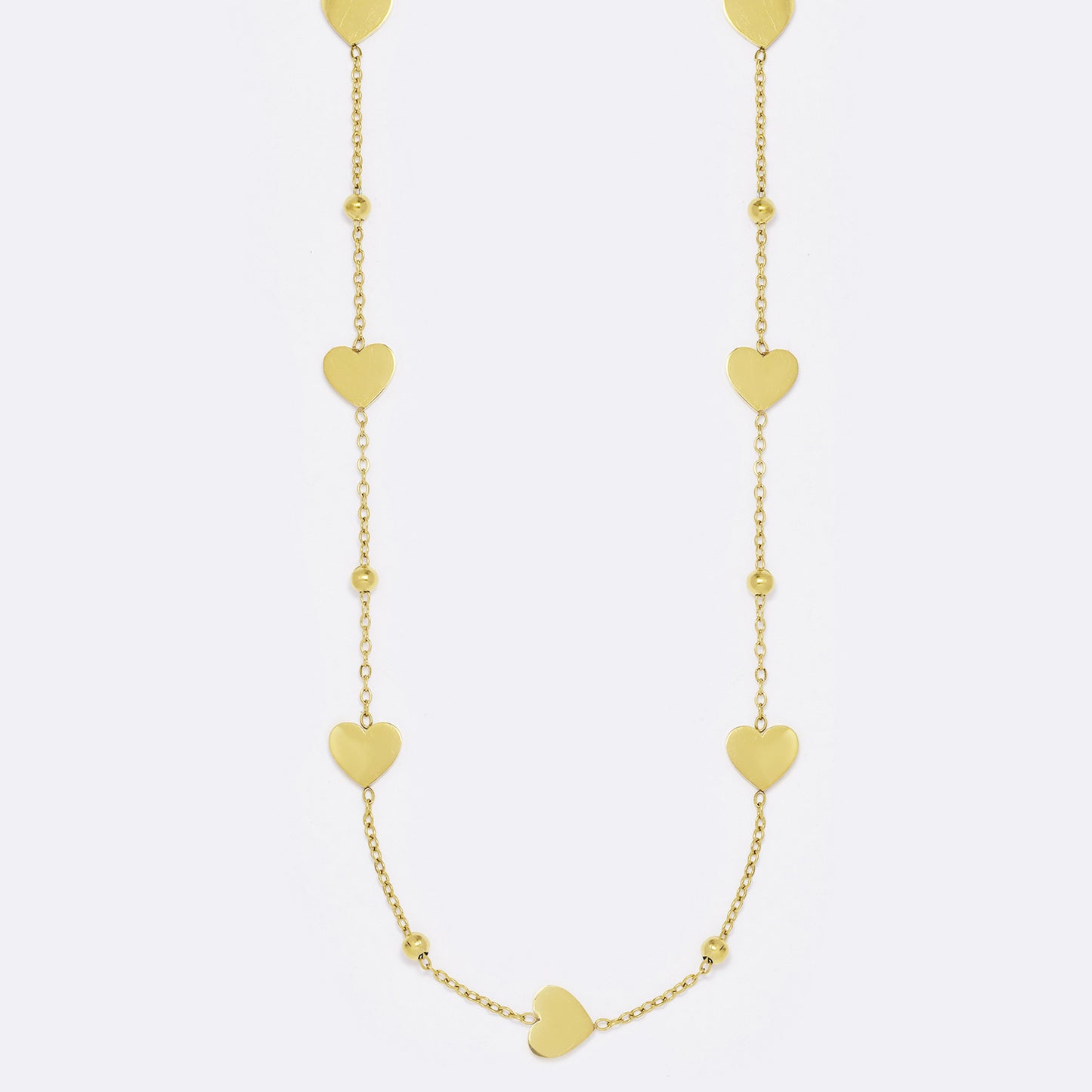 Heart disk charm and gold ball necklace - SSYN5563