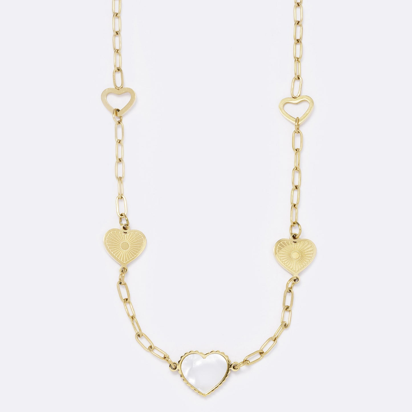 Heart disk charms paperclip link necklace - SSYN5564