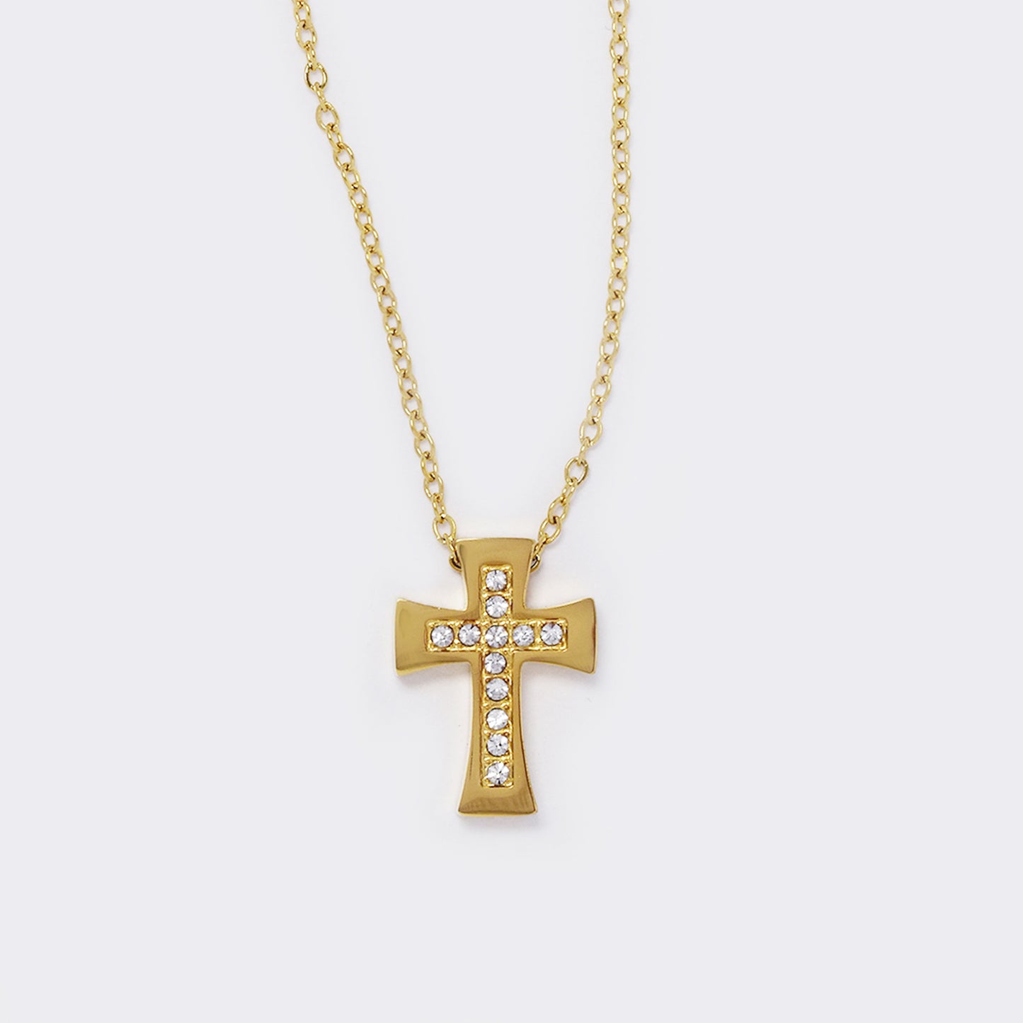 Stainless steel cz curved cross necklace - SSYN5570