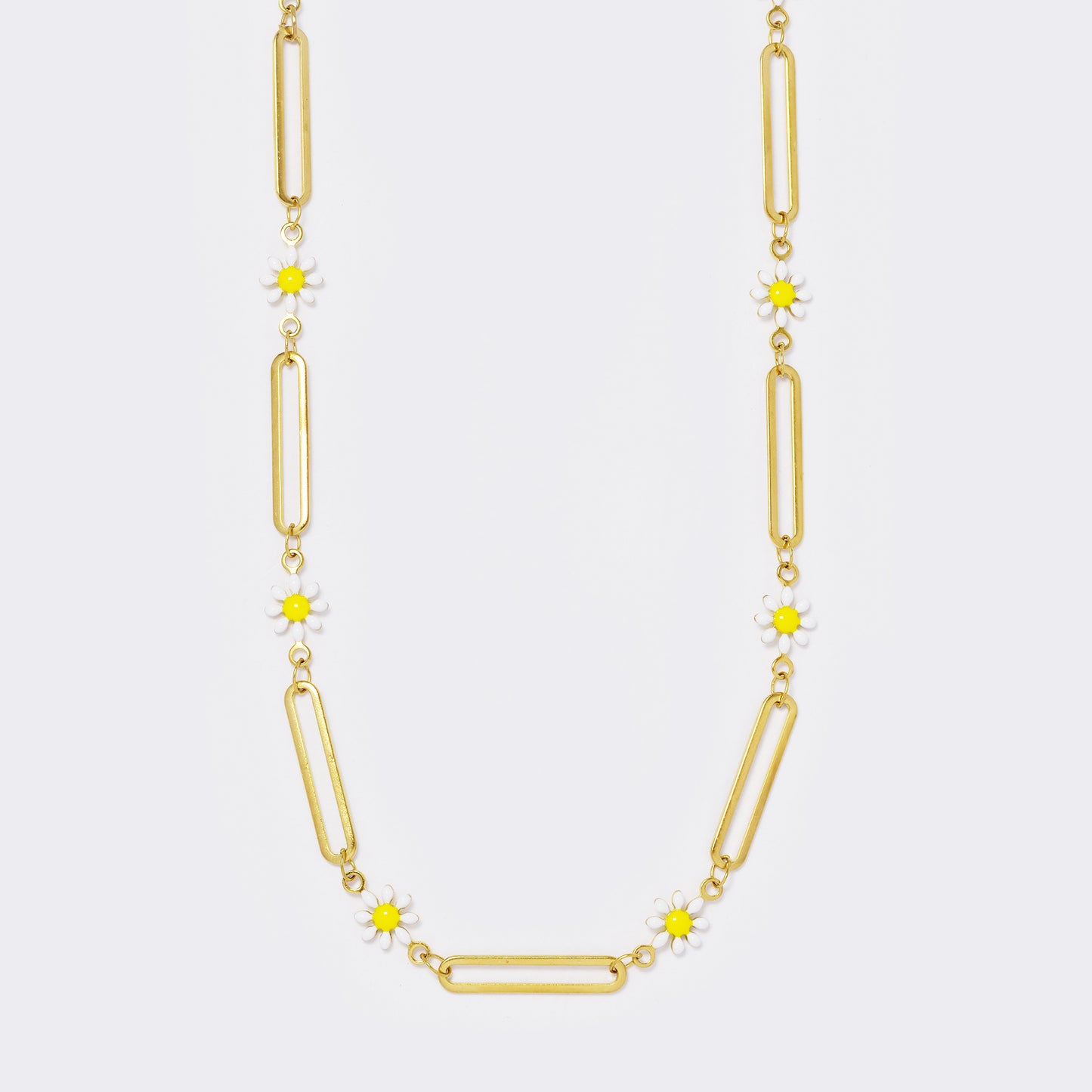 Stainless steel daisy and paperclip link necklace - SSYN5582