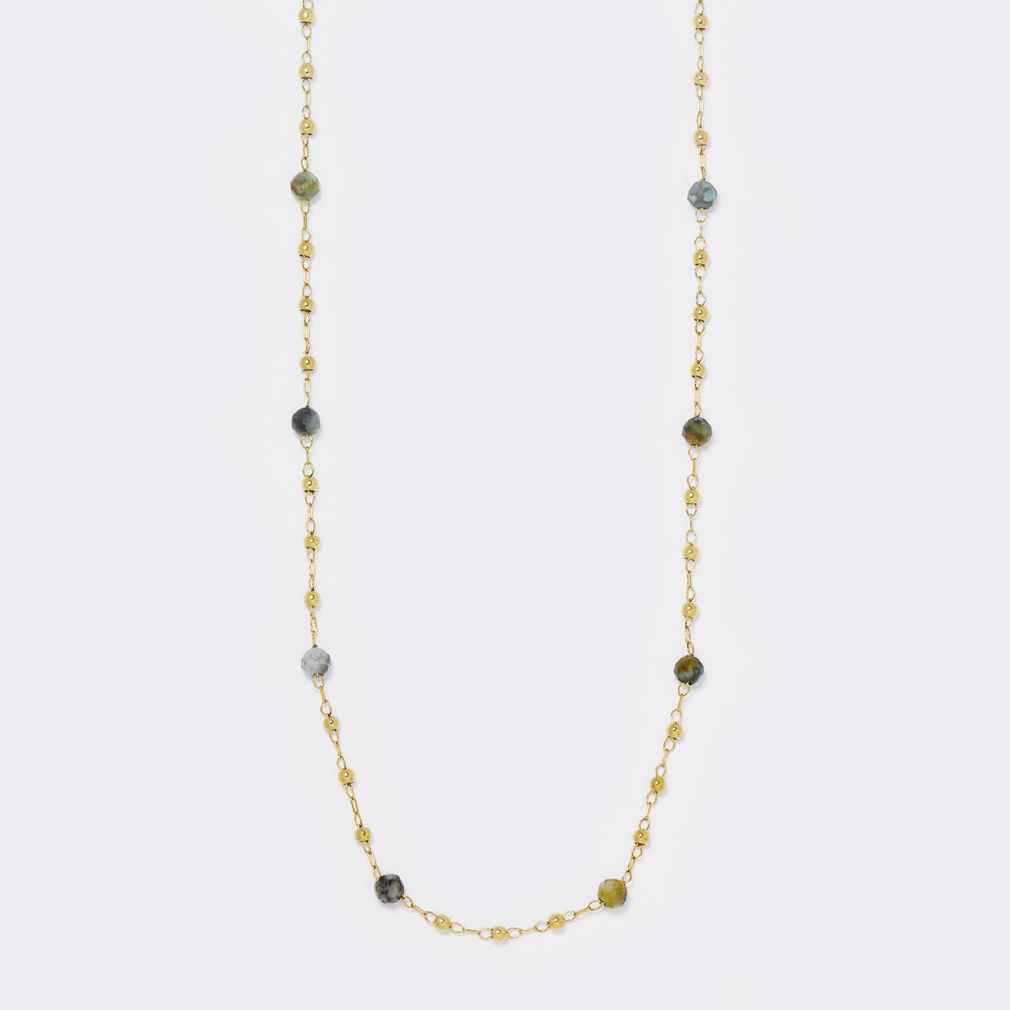 Stainless steel 39cm + 5cm multi colour beaded necklace - SSYN5583A