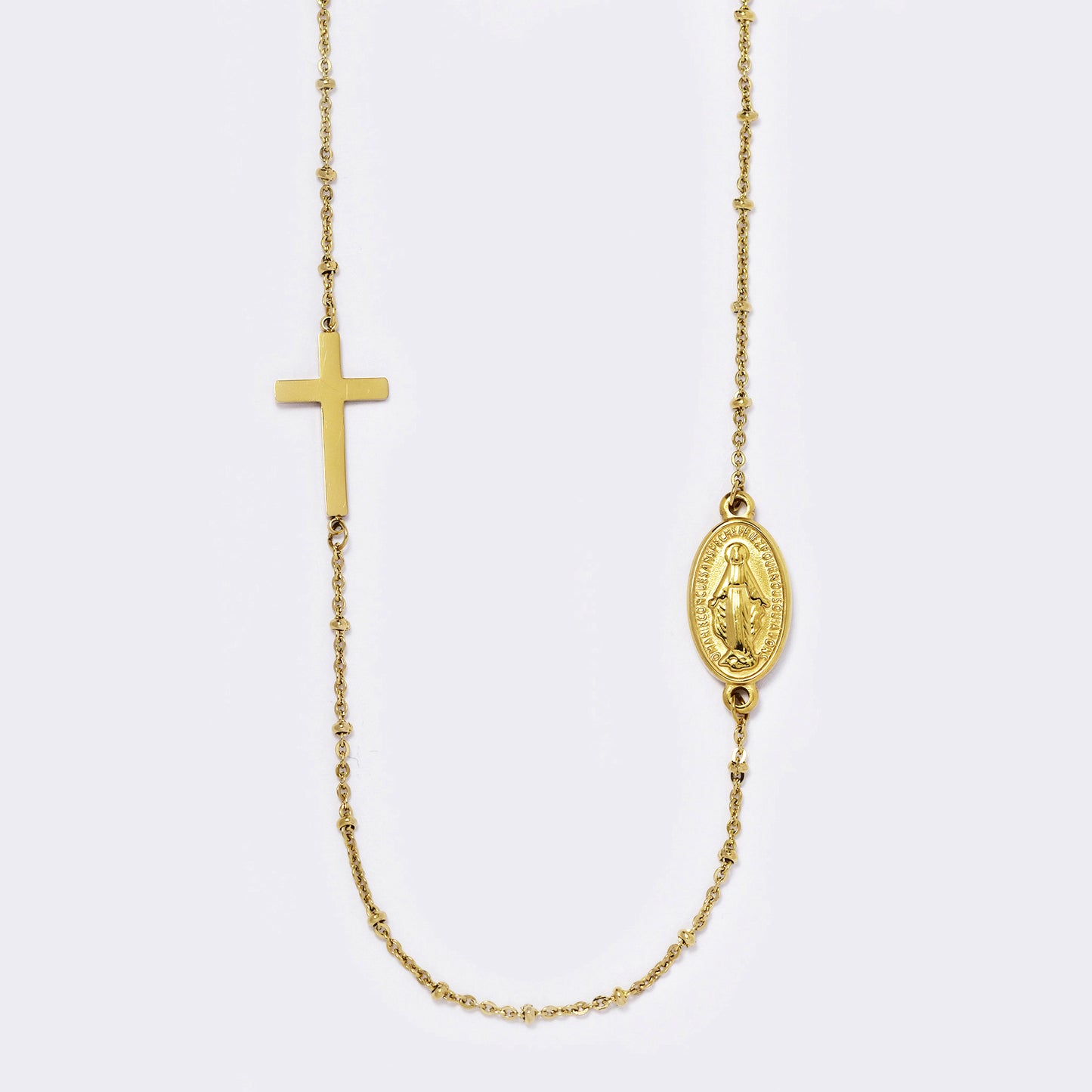 Stainless steel ball chain with cross and Mother Mary - SSYN5607