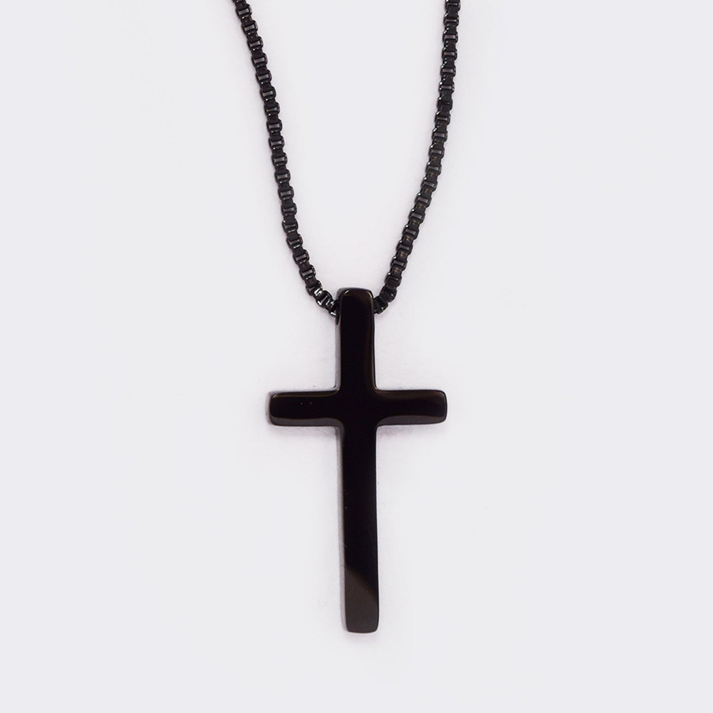 Stainless steel box chain with black cross - SSYN5611