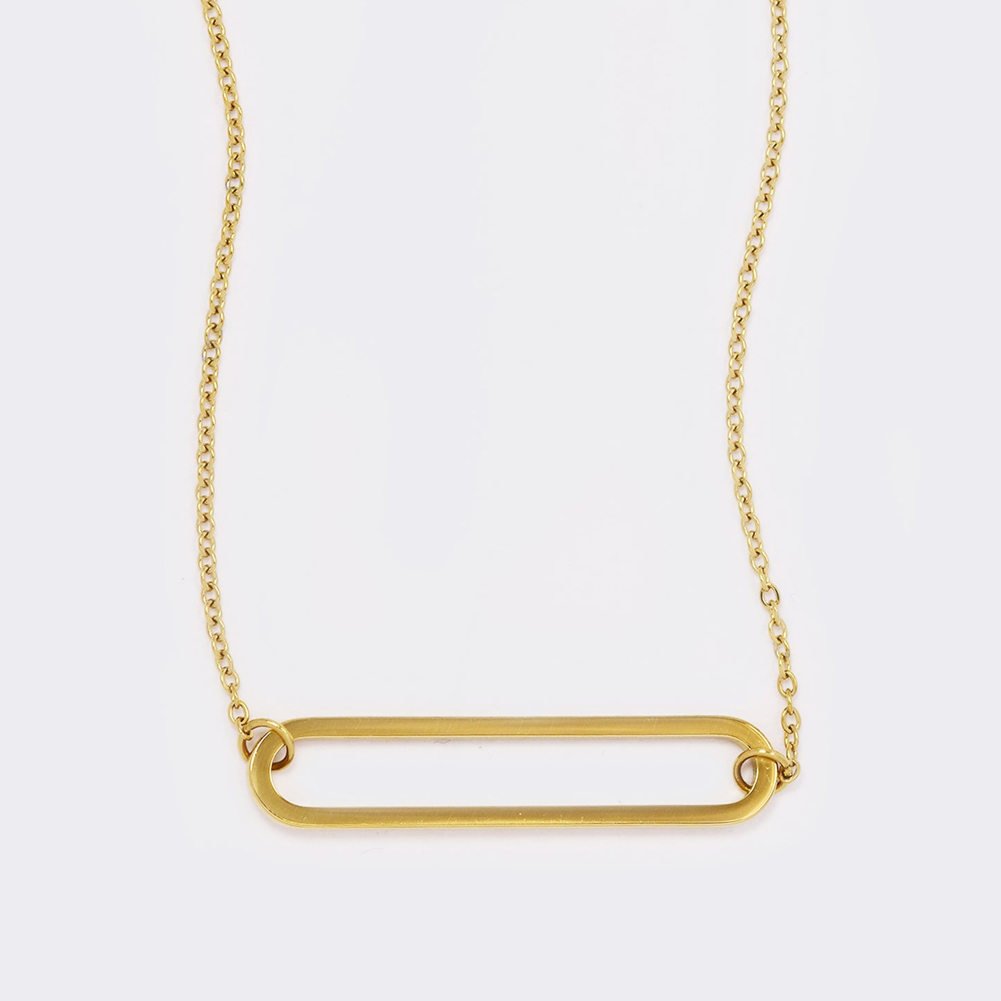 Gold steel necklace with oblong pendant - SSYN5621