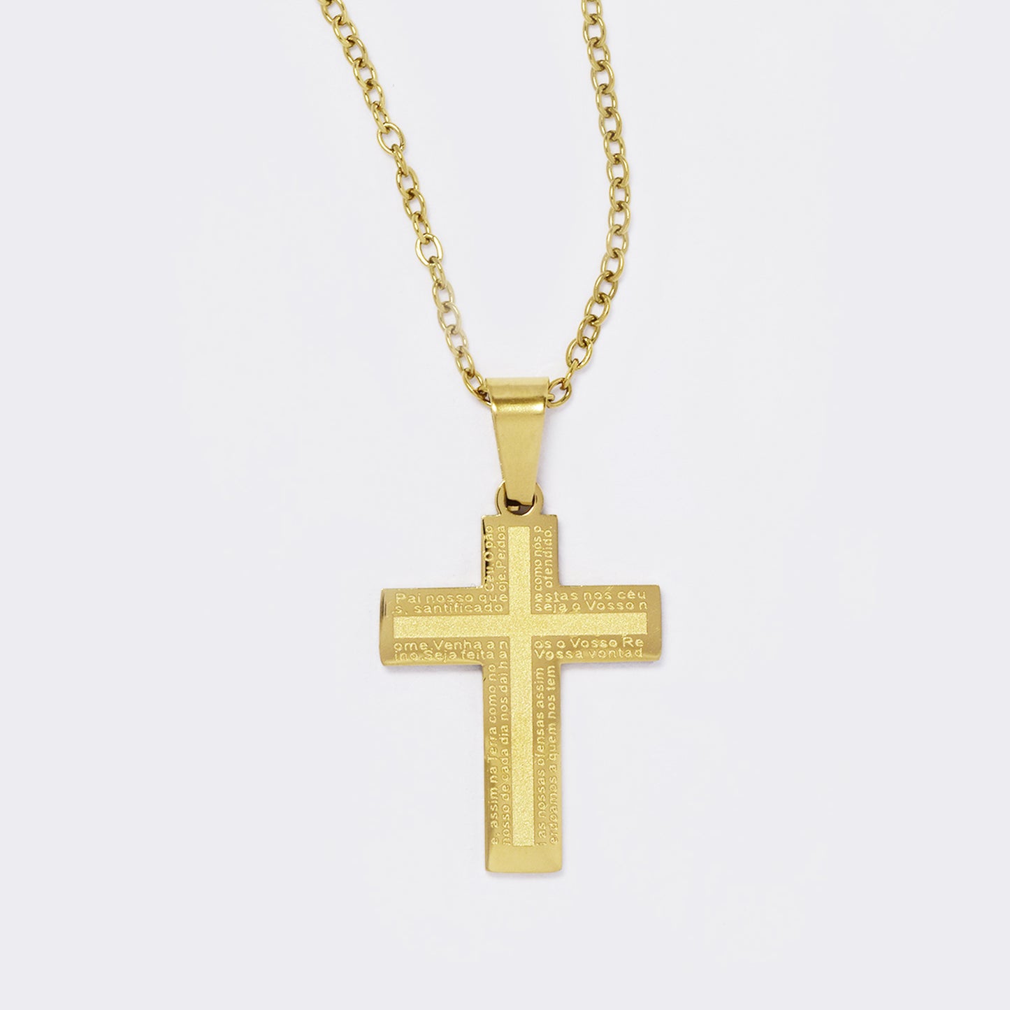 Stainless steel gold Lord's prayer border cross necklace - SSYN5628