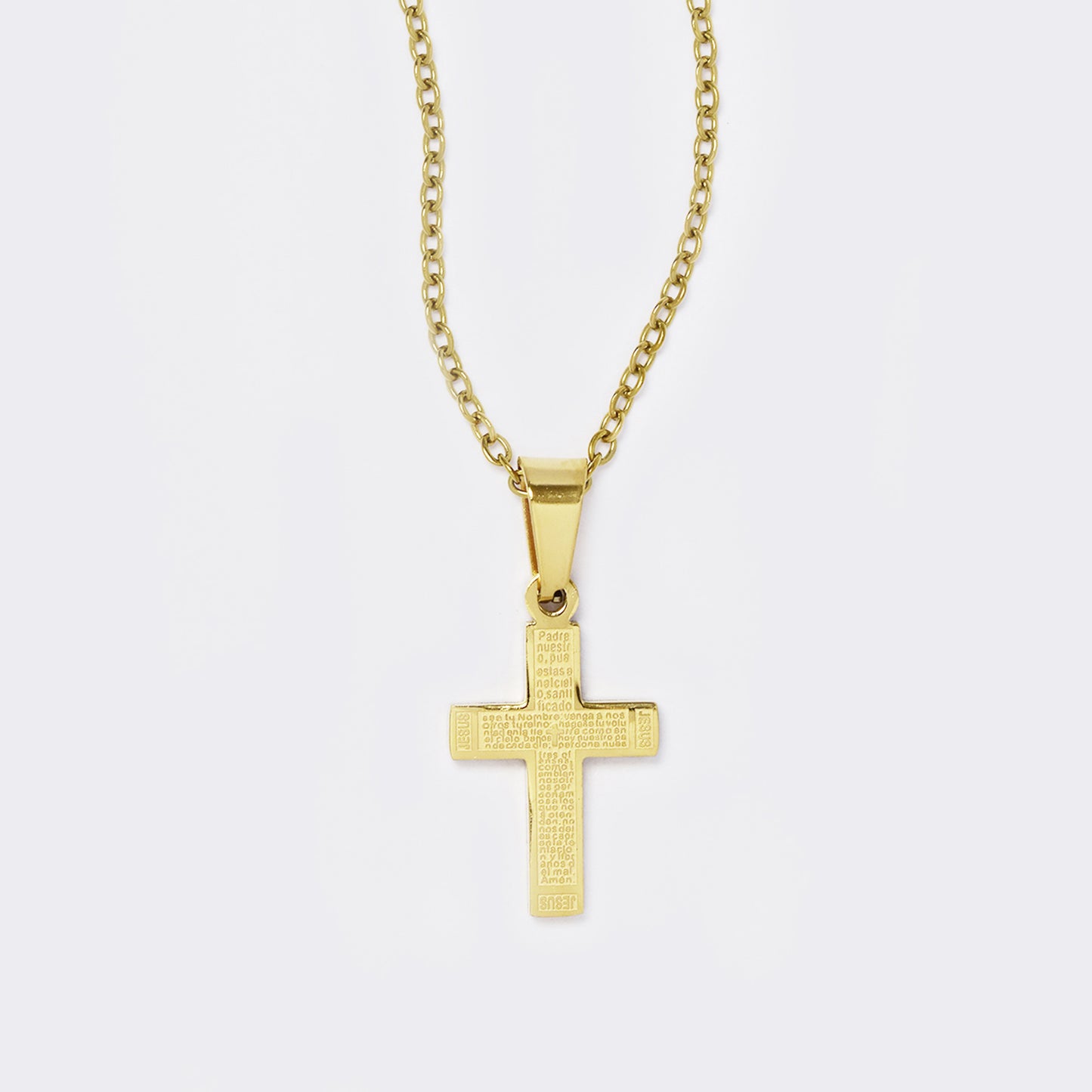 Stainless steel gold Lord's prayer small cross necklace - SSYN5629