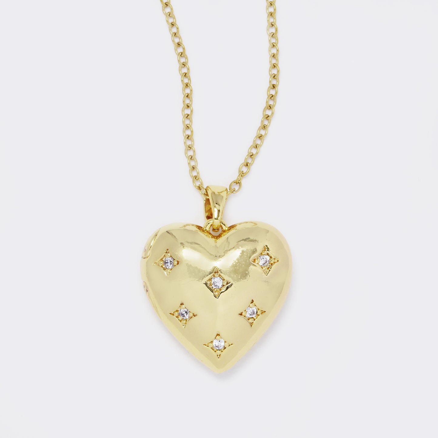 CZYN5637 - Premium brass CZ heart locket on steel chain