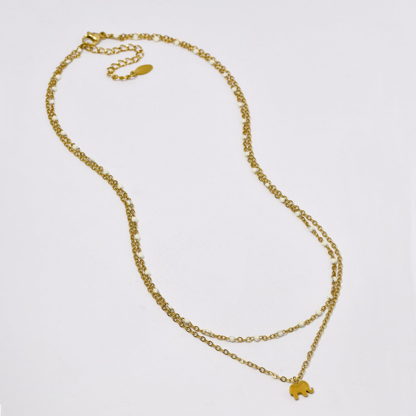 SSYN5882 - Steel 39cm + 5 cm double enamel chain with elephant