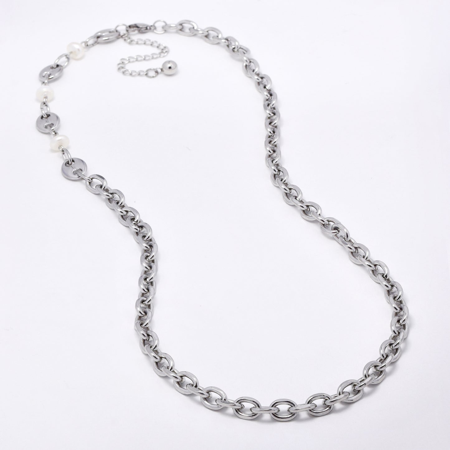 SSYN5920 - Steel multi link and pearl necklace