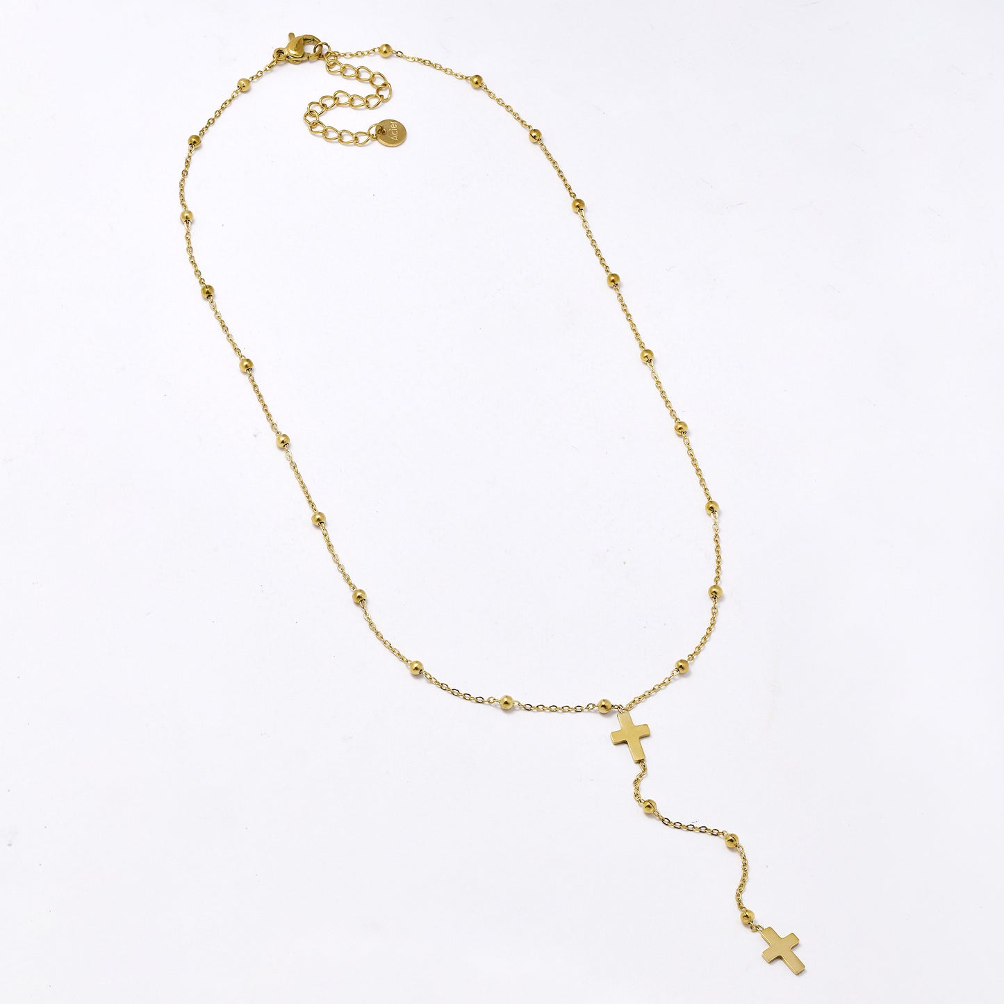 SSYN5941 - St Steel 39+5.5cm drop cross beaded necklace