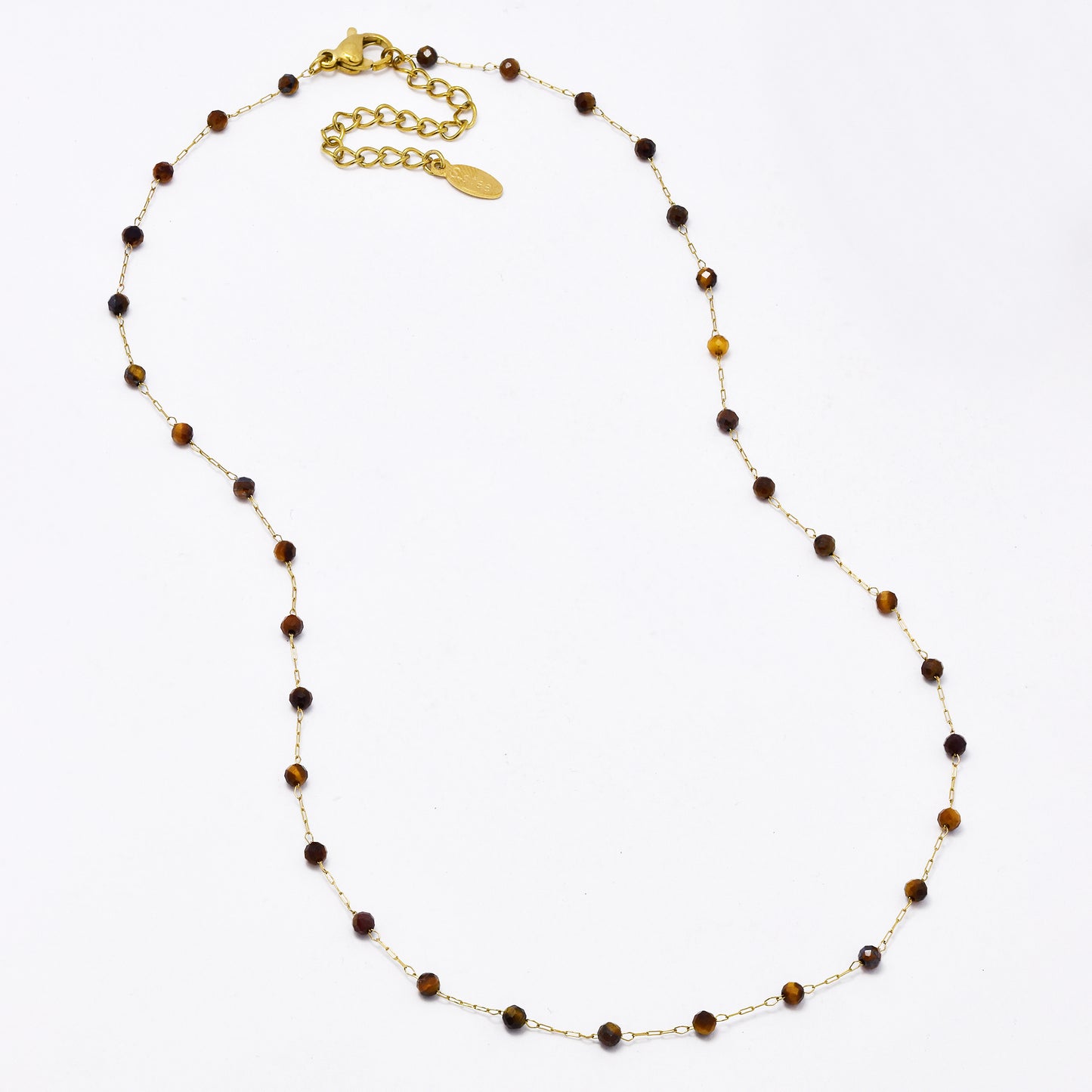 SSYN5942 - St Steel 40+5.5cm natural stone bead necklace