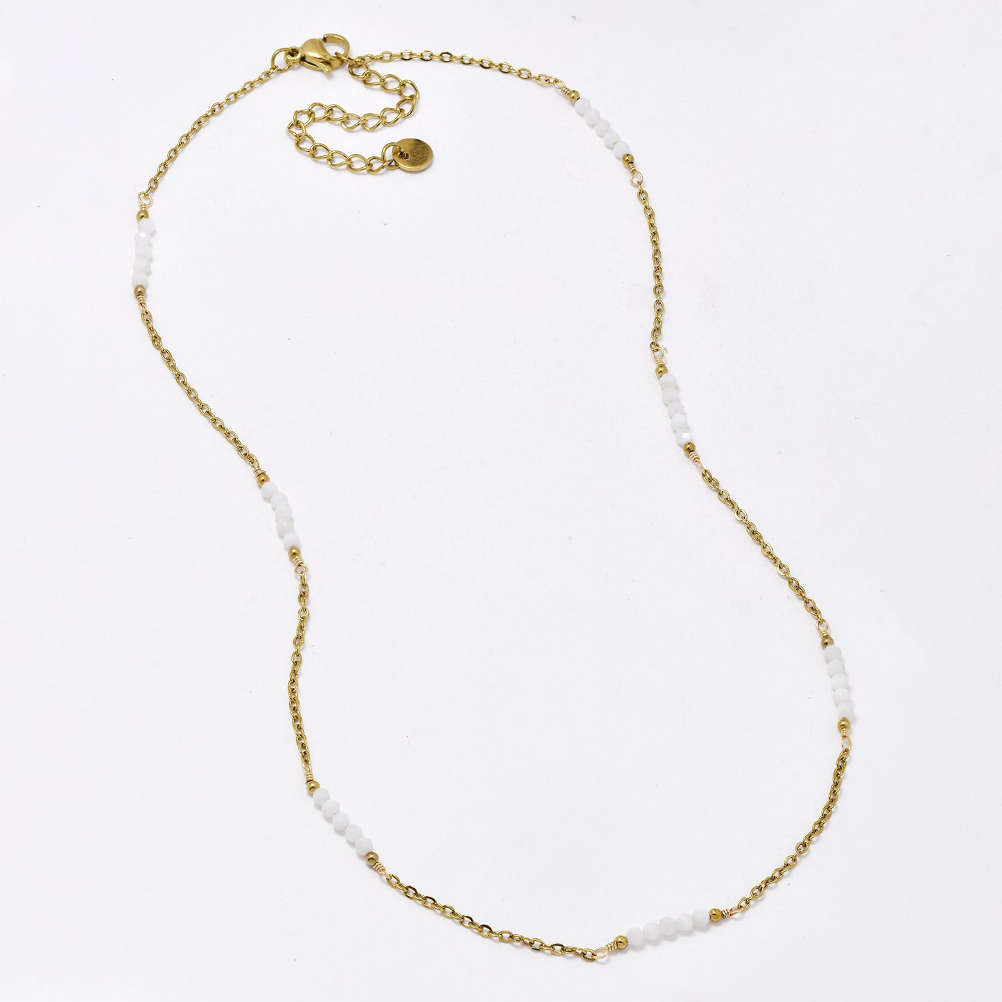 SSYN5949 - St Steel 41+5cm faceted bead necklace