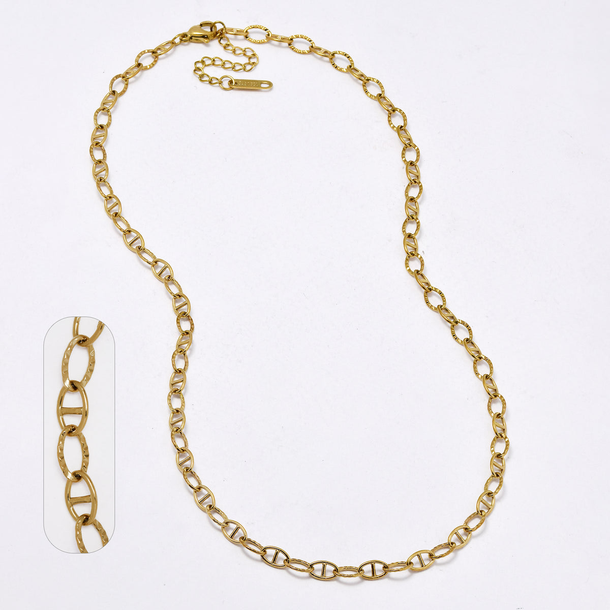 SSYN6017 - St Steel 42cm + 6cm oval link chain