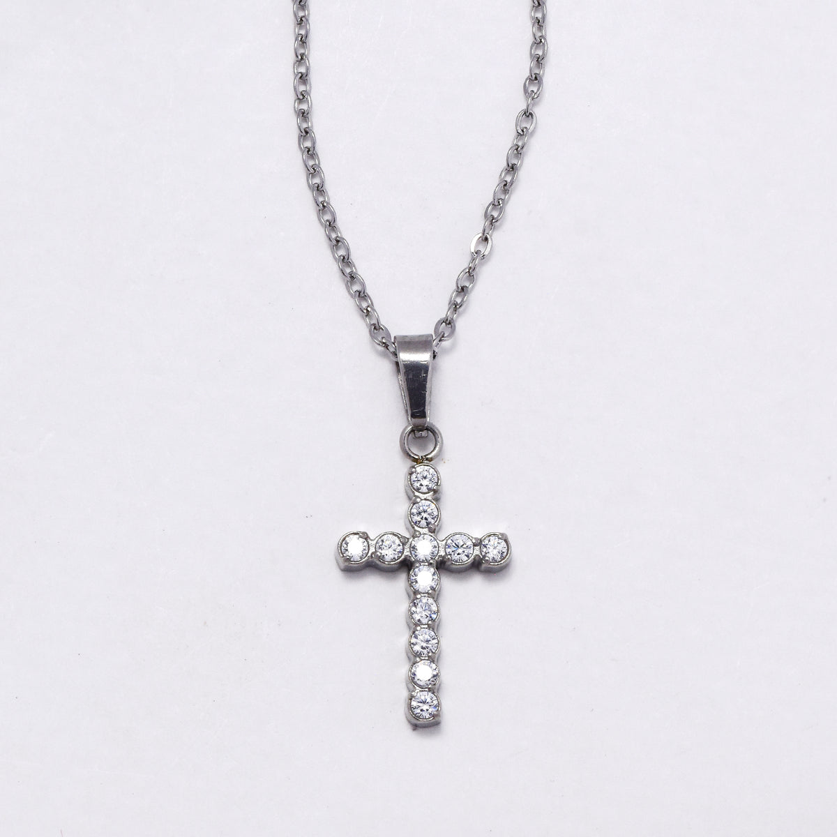 SSYN6020 - St Steel 45cm + 5cm dainty CZ cross necklace