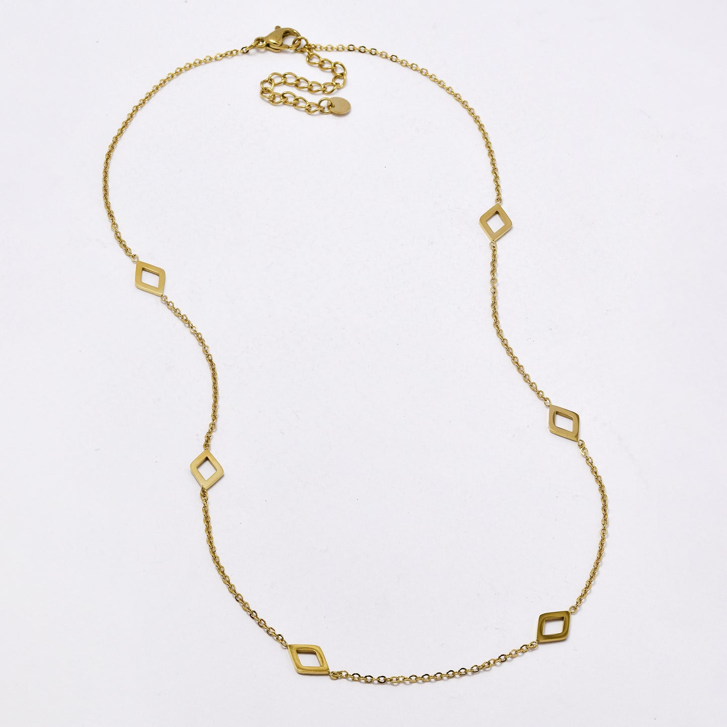 SSYN6021 - St Steel 42cm + 5cm cutout diamond shape necklace
