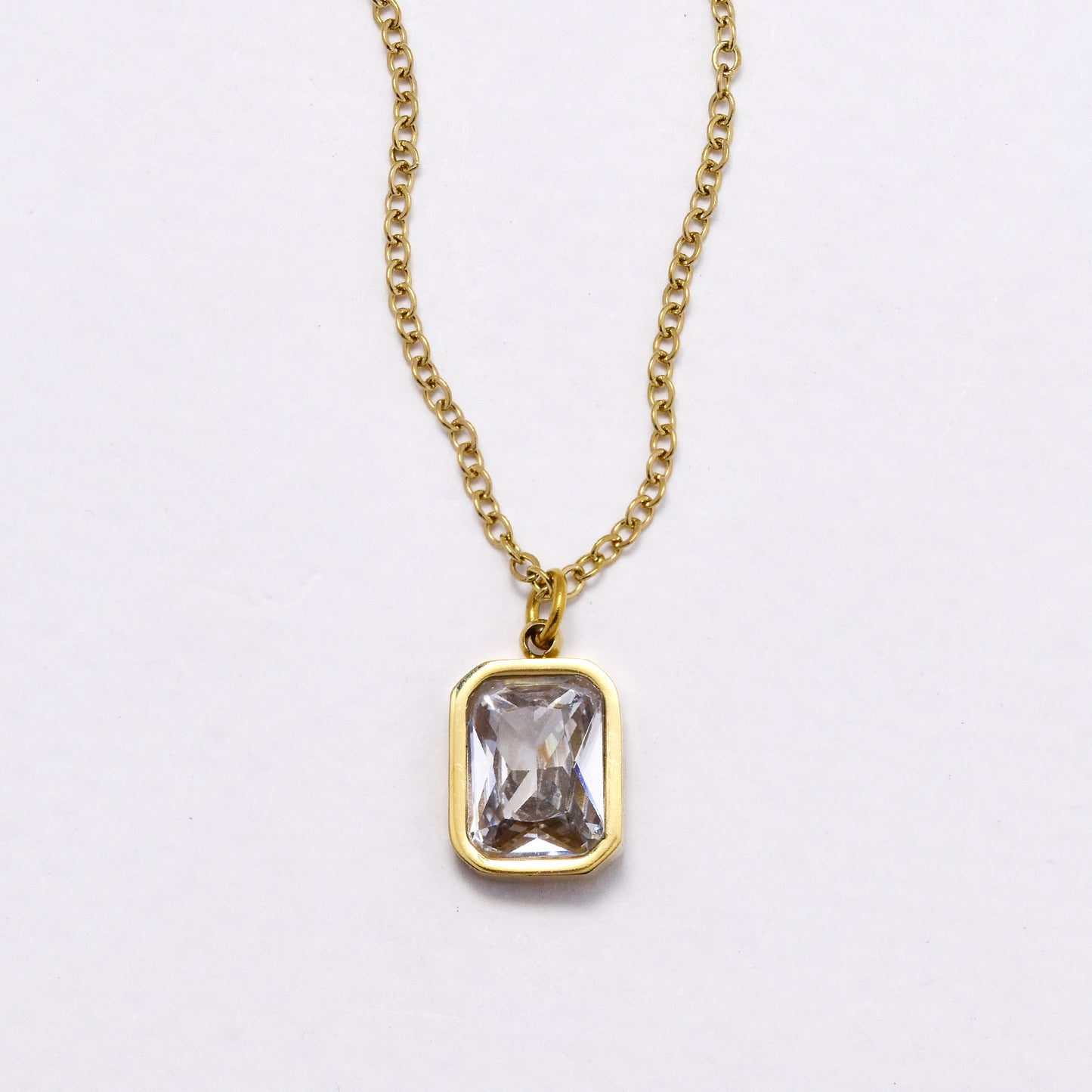 SSYN6030 - St Steel 40cm + 5cm rectangular CZ necklace