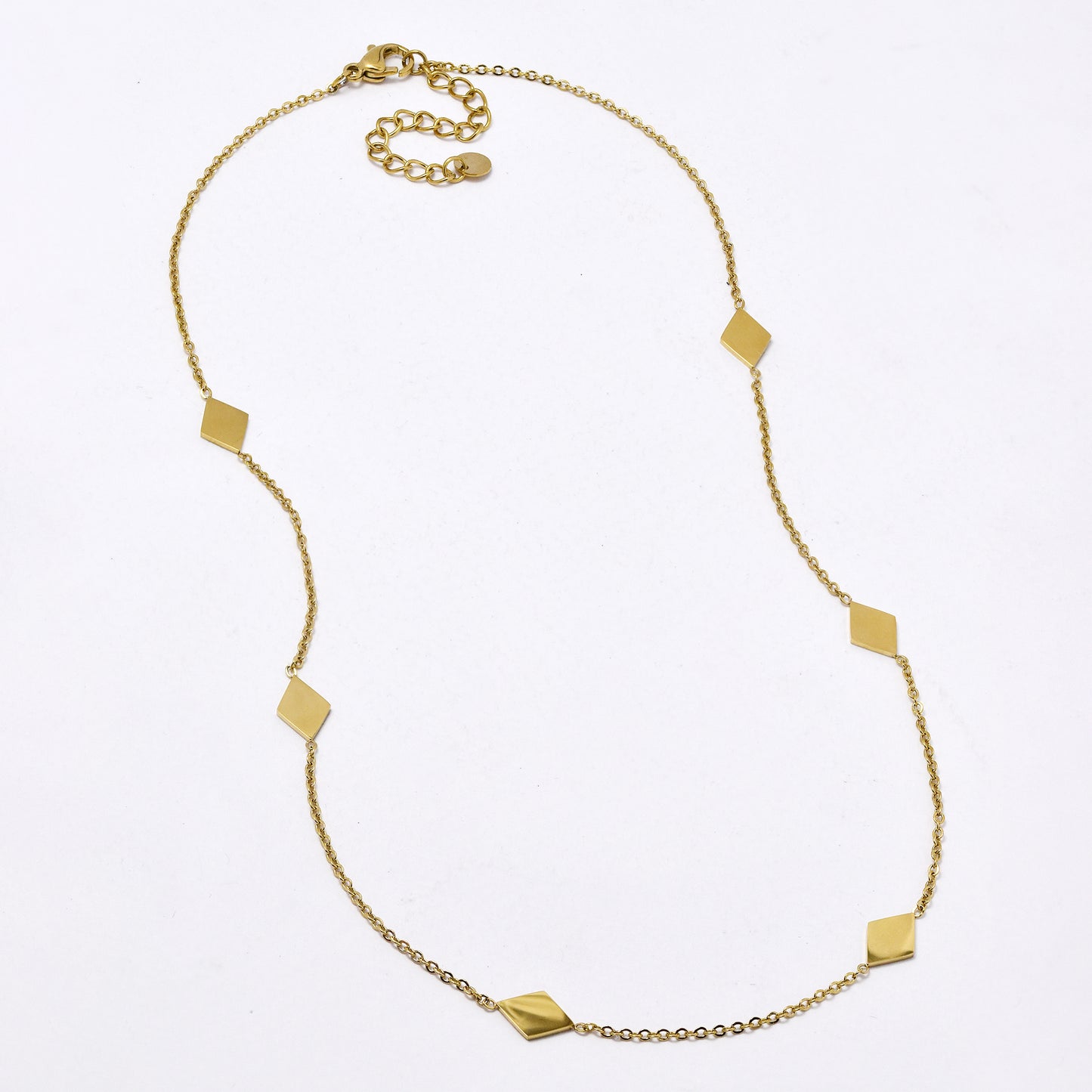 SSYN6039 - St Steel 41cm + 5cm diamond shaped disk necklace