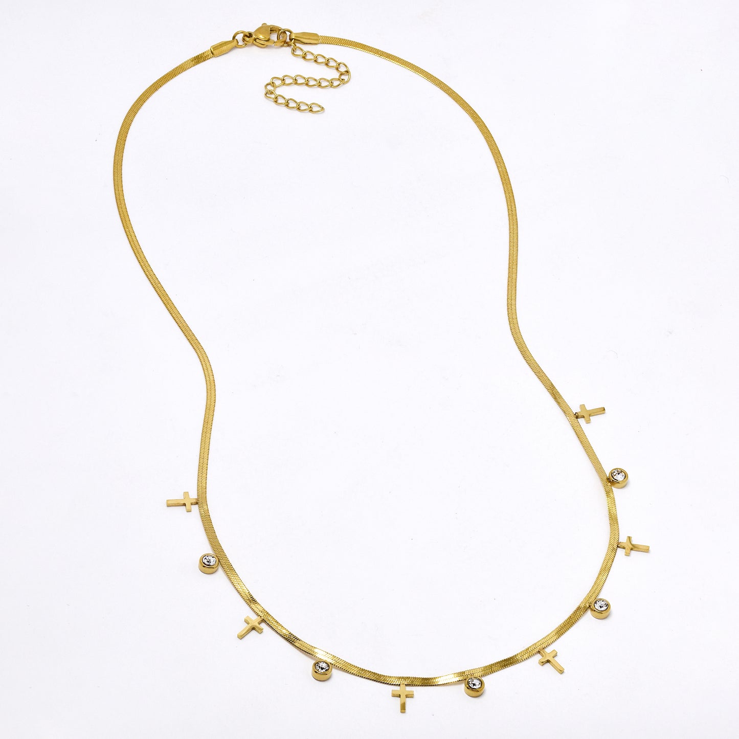 SSYN6051 - St steel 45cm + 5cm cross & round disk necklace