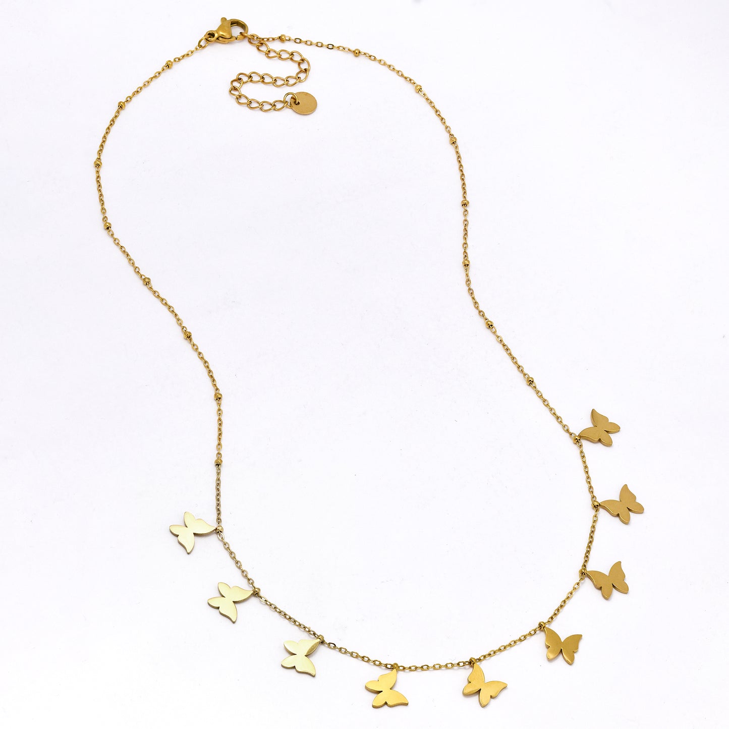 SSYN6059 - St steel 42cm + 5cm butterfly disk necklace