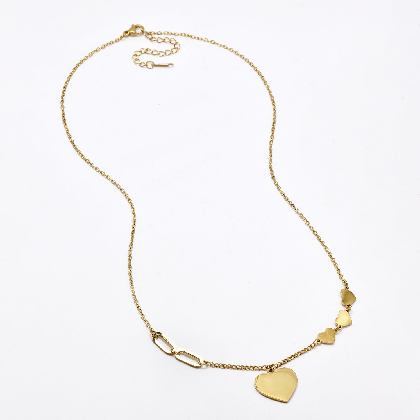 SSYN6240 - St Steel 49cm + 5cm heart charm necklace