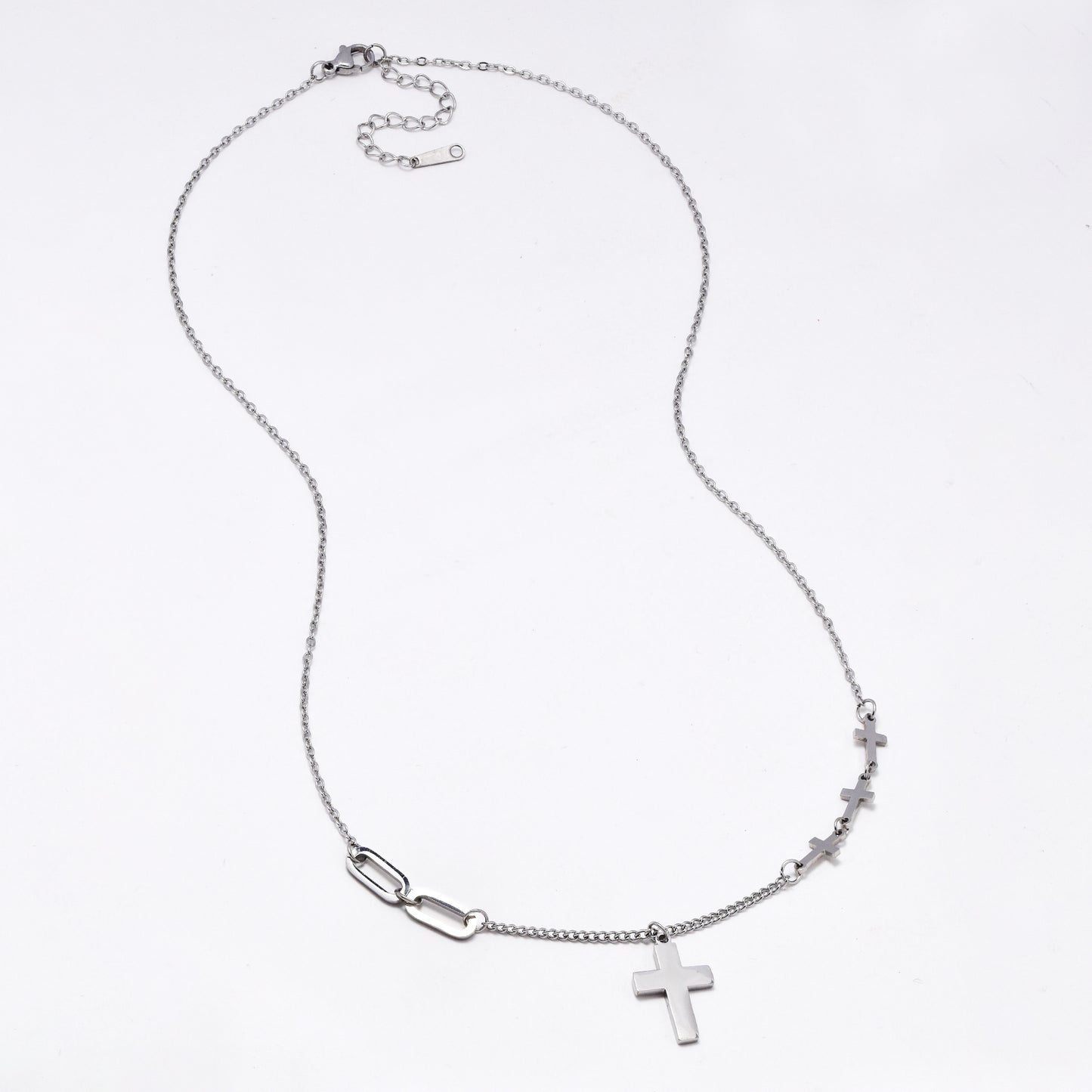 SSYN6242 - St Steel 49cm + 5cm cross charm necklace