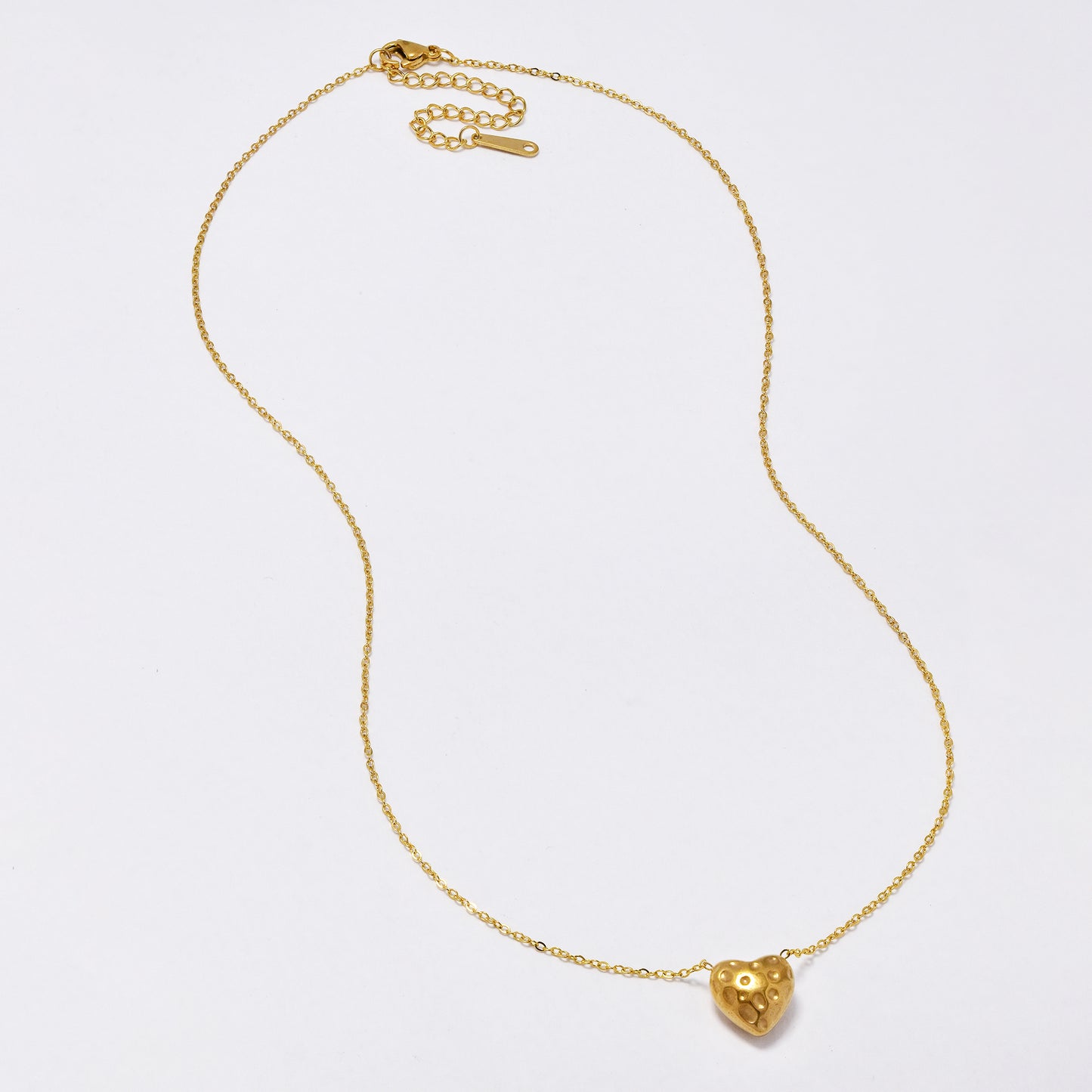 SSYN6281 - St Steel 45cm + 5cm textured heart necklace
