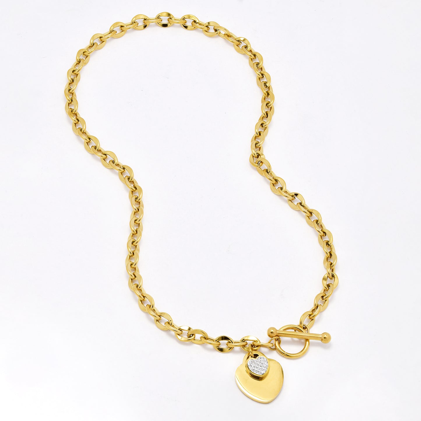 SSYN6389 - S Steel 45cm chunky heart toggle necklace