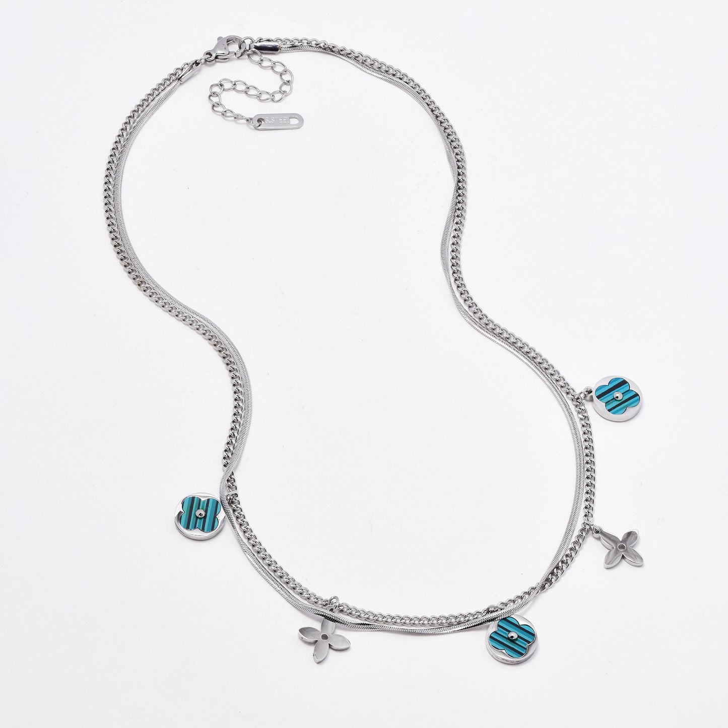 SSYN6390 - S Steel Length: 40cm + 5cm layered flower necklace
