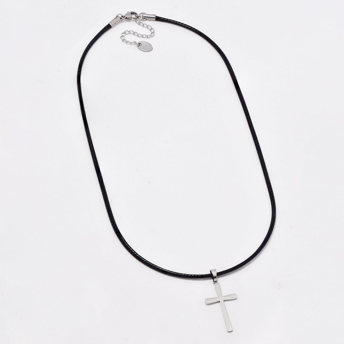 SSYN6409 - St Steel & black cord cross necklace
