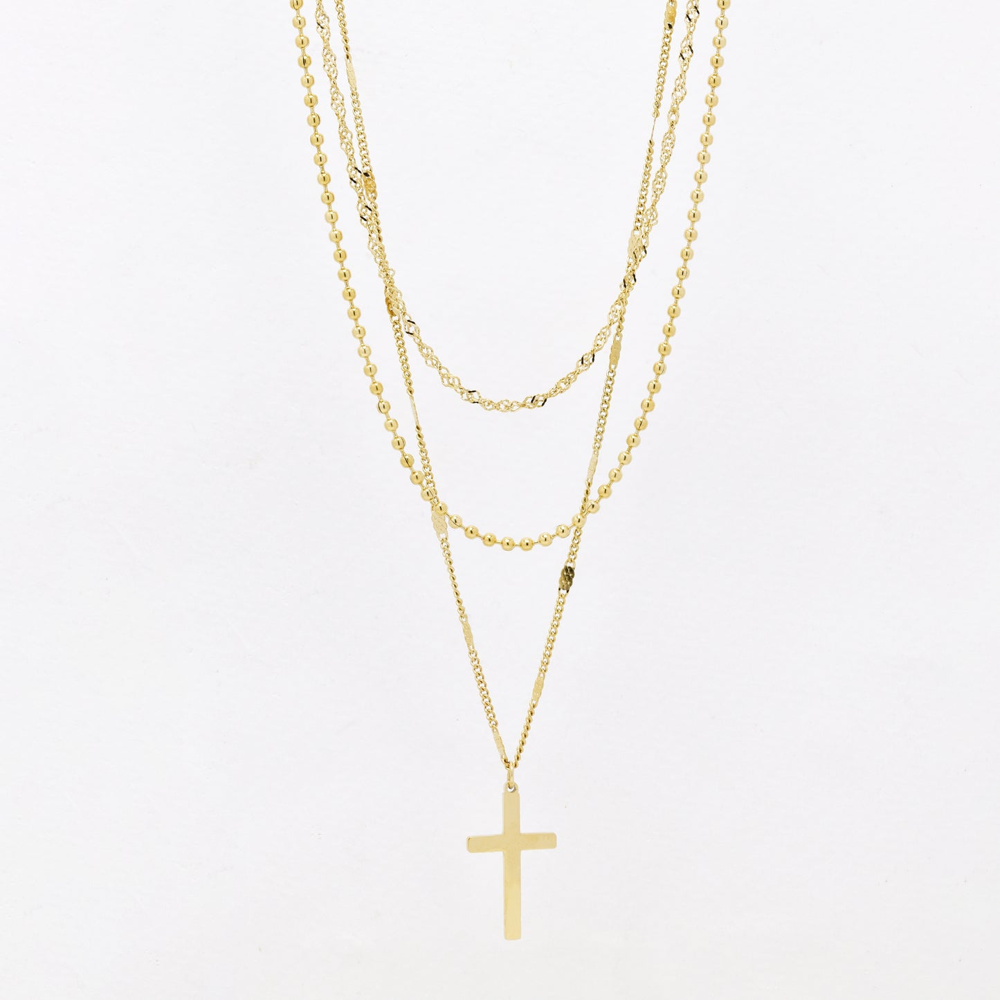 SSYN6413 - St Steel layered cross necklace