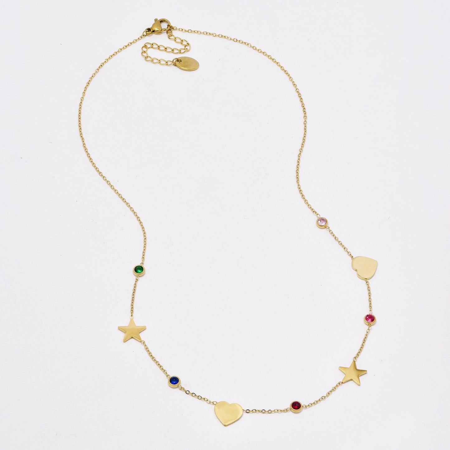 SSYN6414 - St Steel heart & star disk CZ necklace