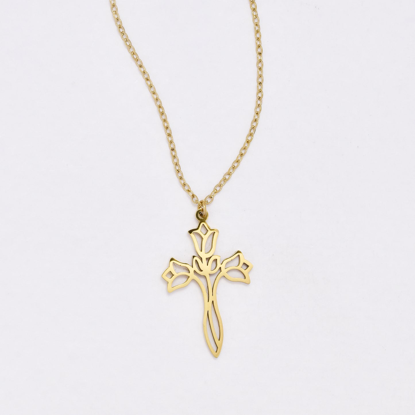 SSYN6415 - St Steel flower cross necklace