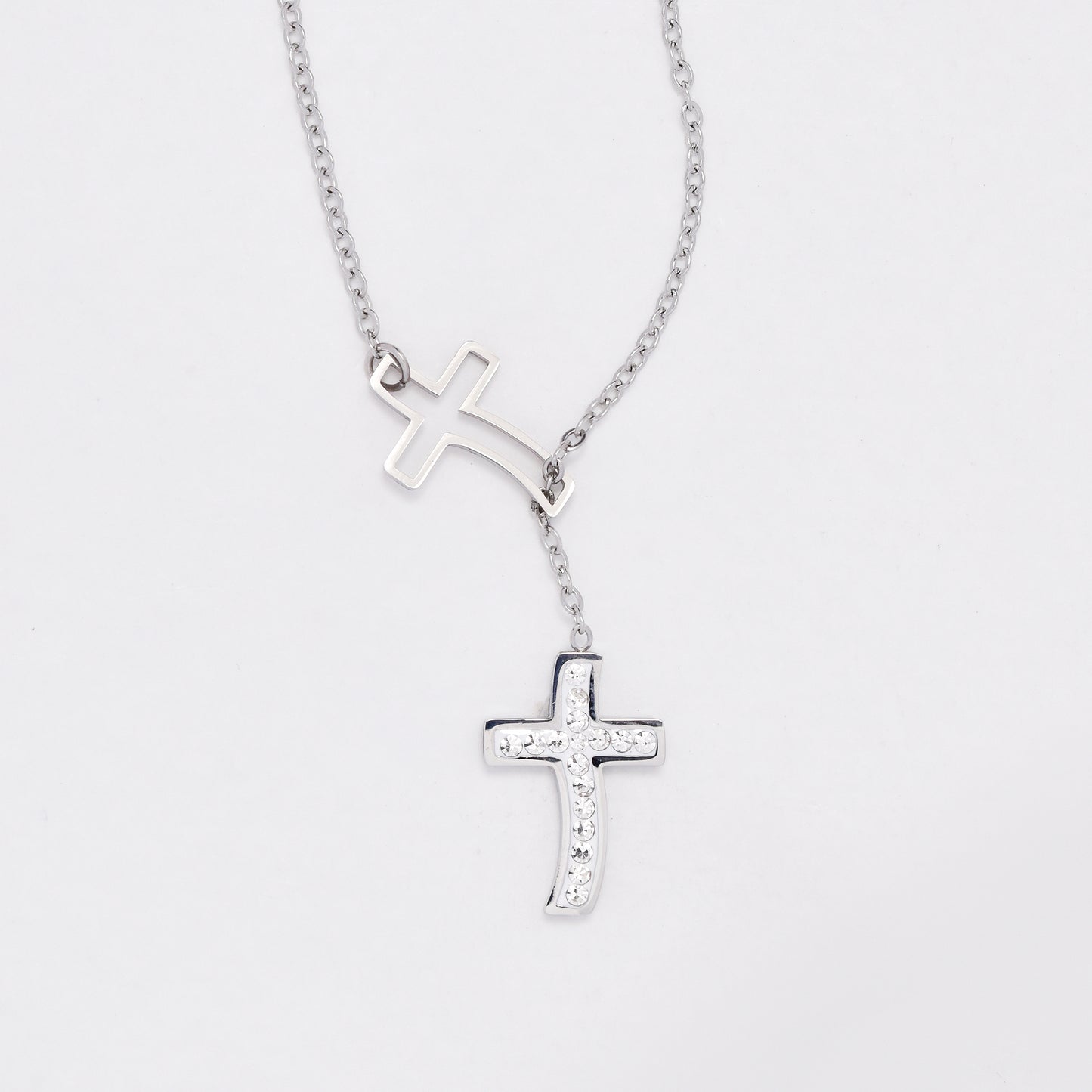 SSYN6416 - St Steel pull-through crystal cross necklace