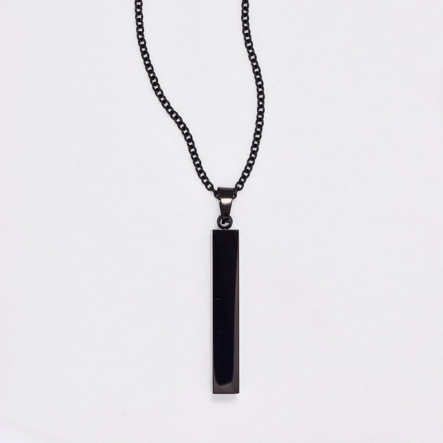 SSYN6426 - St Steel 46cm + 5cm rectangular bar pendant necklace