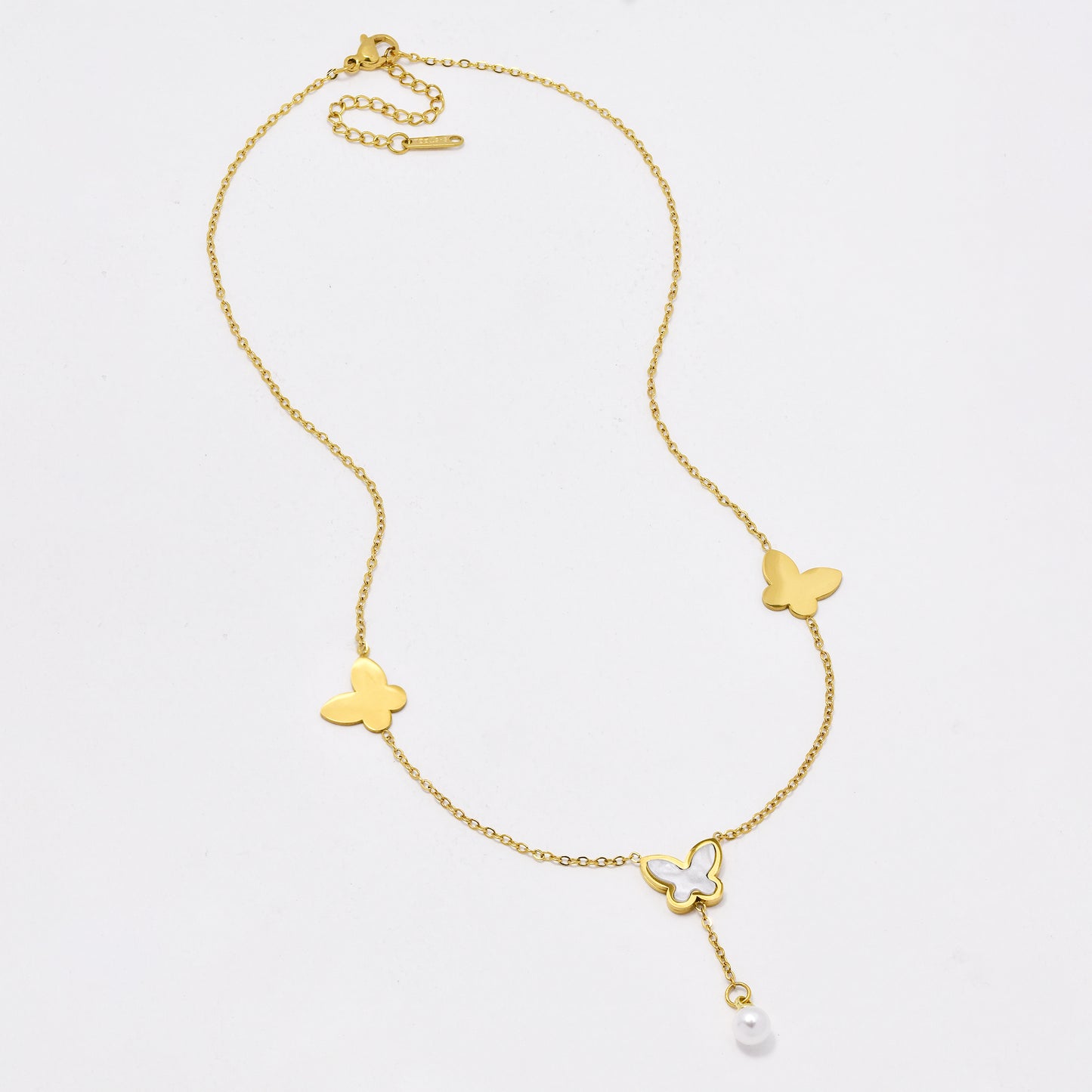 SSYN6443 - St Steel 41cm + 5cm butterfly necklace