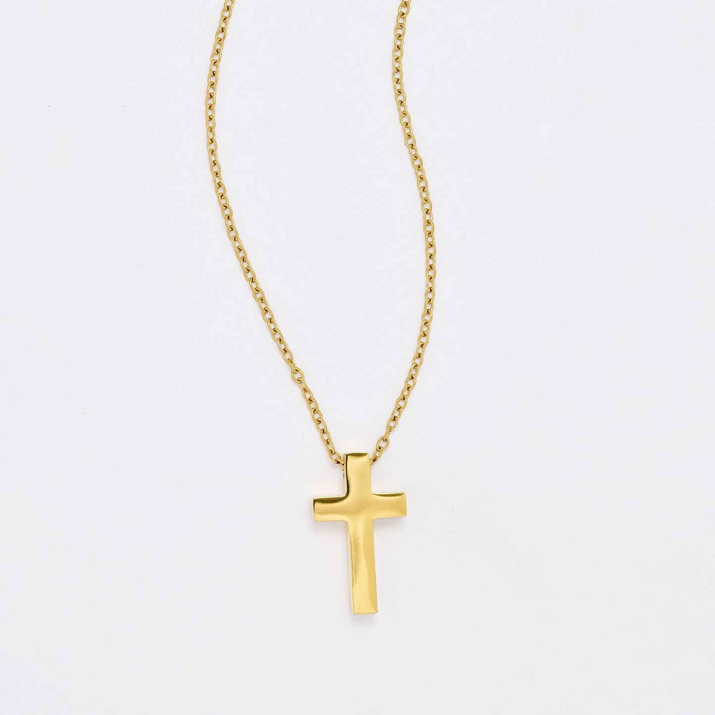 SSYN6444 - St Steel 40cm +5cm solid cross necklace