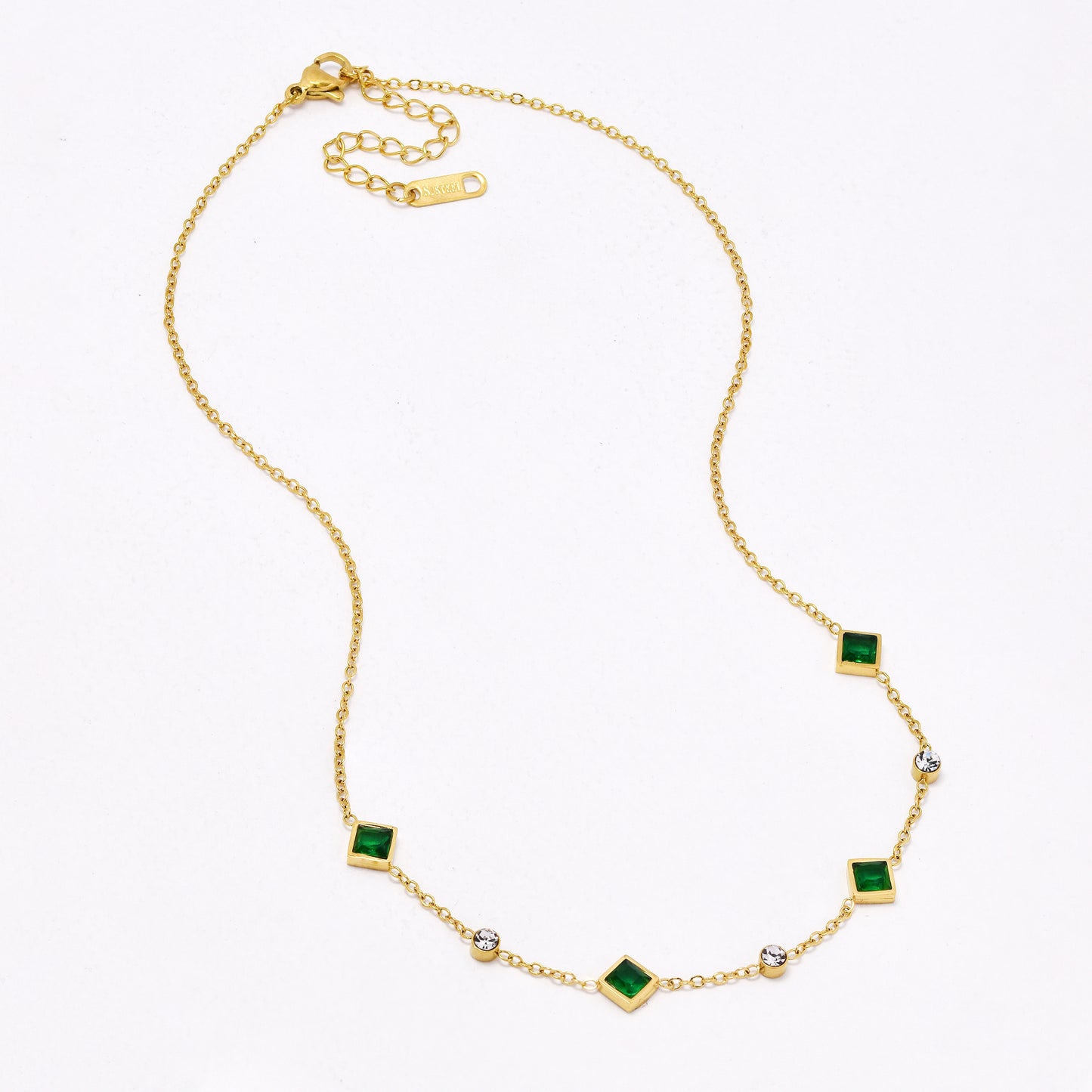 SSYN6474 - St Steel 38cm + 5cm diamond & round CZ necklace