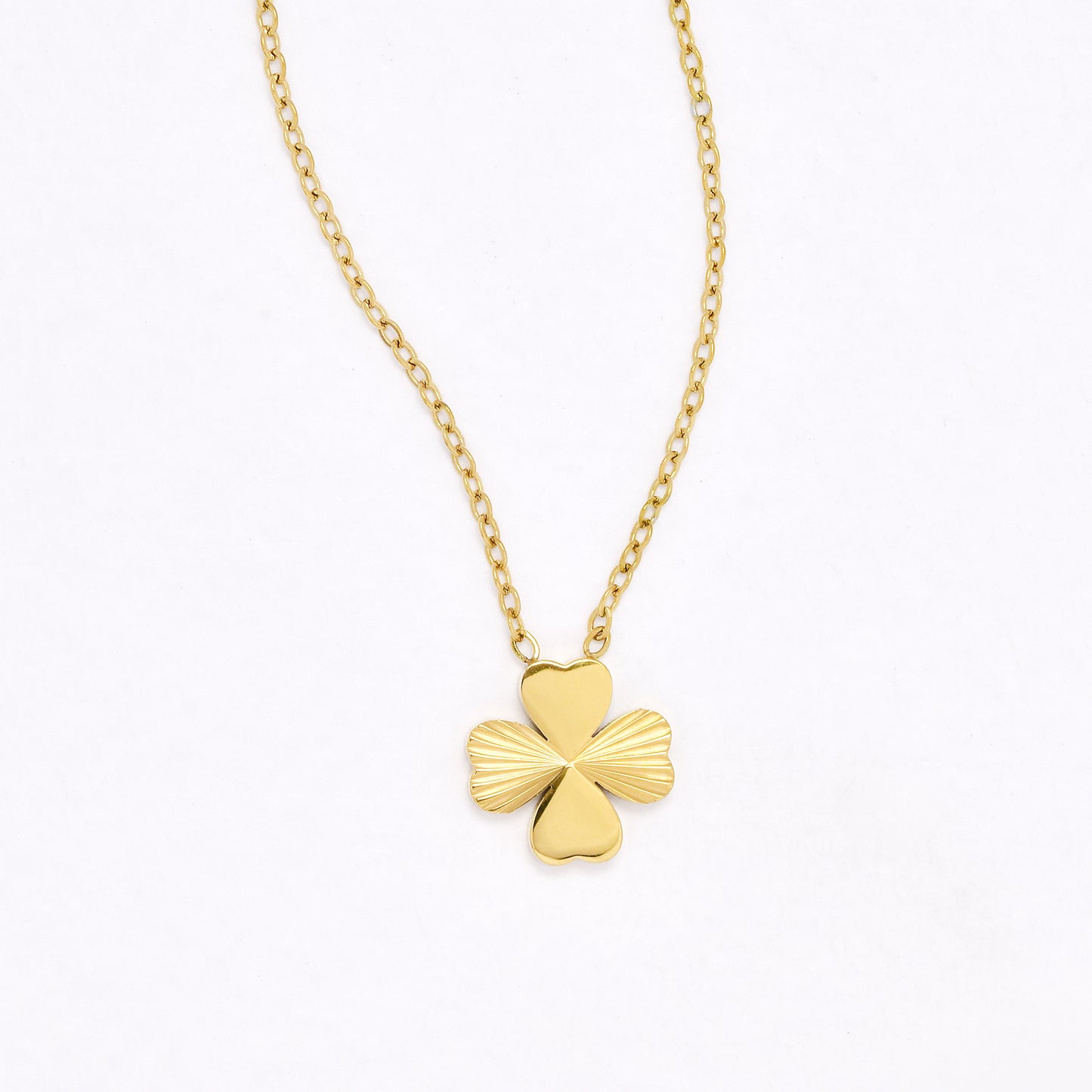SSYN6476 - St Steel 42cm + 5cm 4 leaf clover necklace