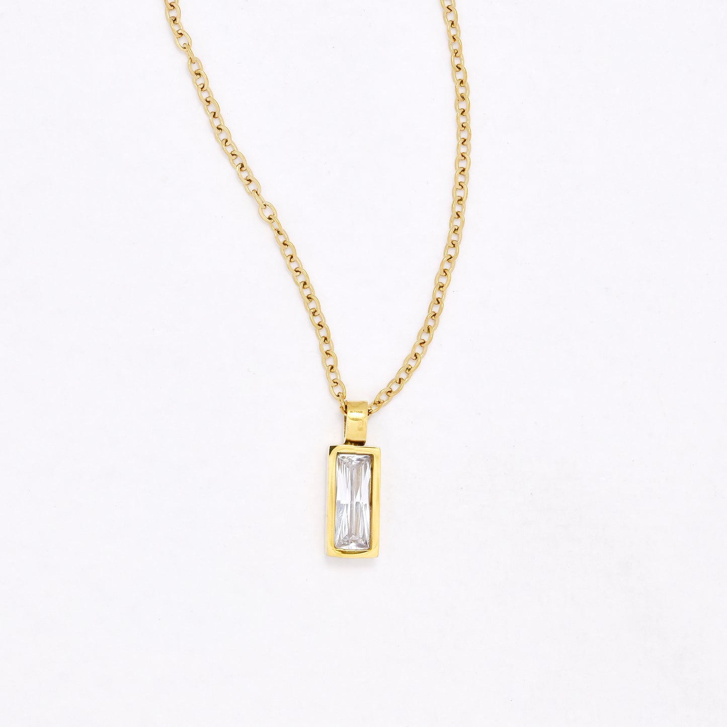 SSYN6477 - St Steel 39.5cm + 5cm rectangular CZ necklace