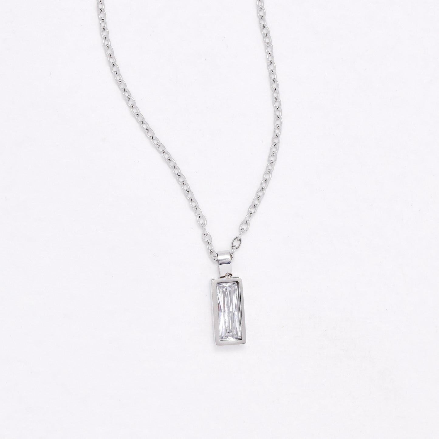 SSYN6477 - St Steel 39.5cm + 5cm rectangular CZ necklace