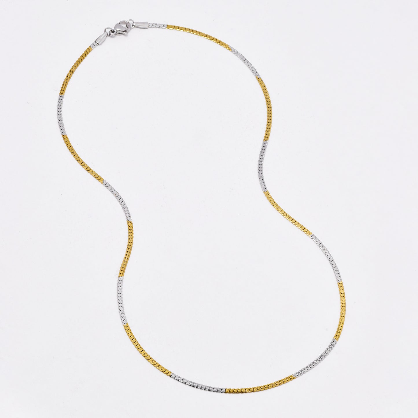 SSYN6495 - St Steel 2 pack 45cm x 2mm 2 tone flat curb necklace