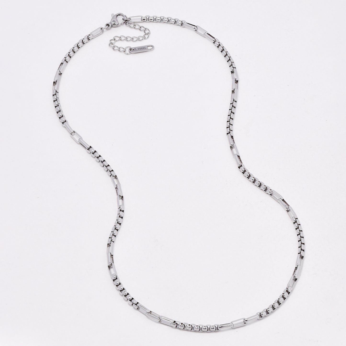 SSYN6548 - St Steel 43cm + 4.5cm x 3mm mixed box link necklace