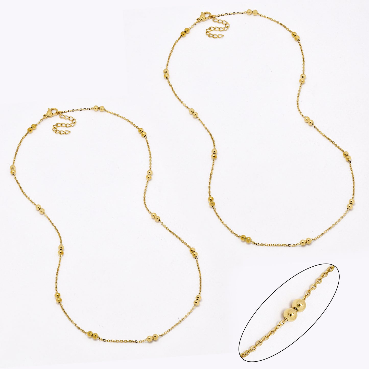 SSYN6624 - St Steel 2 pack 45cm + 5cm x 1.5mm ball chain necklace